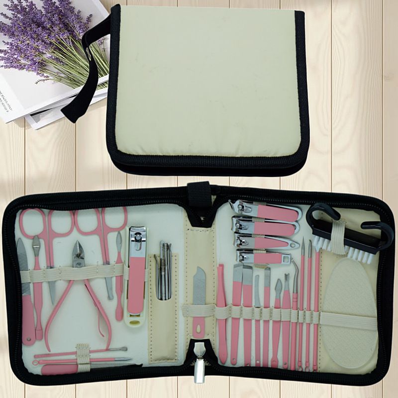 34-Piece Manicure Set: Sharp and Durable Stainless Steel Tools, All-in-One Hand, Foot, and Face Care, Portable Zippered Pouch, a Must-Have Exquisite Grooming Essential for Home and Travel!/pink - Image 1