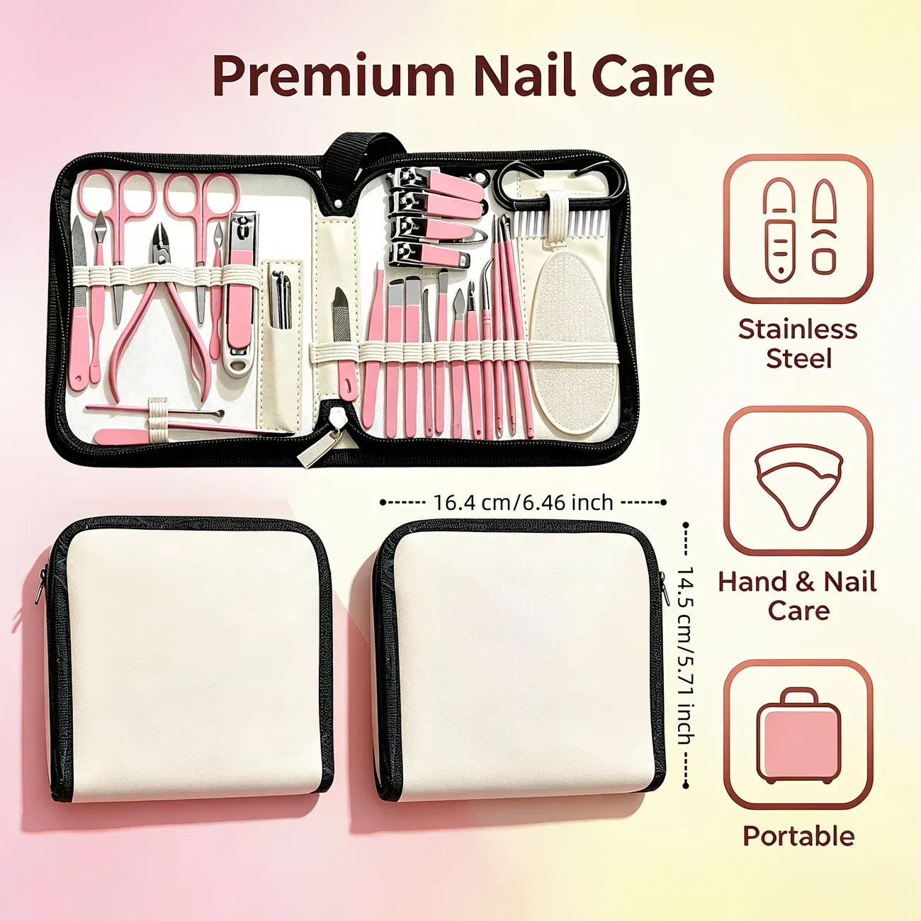 34-Piece Manicure Set: Sharp and Durable Stainless Steel Tools, All-in-One Hand, Foot, and Face Care, Portable Zippered Pouch, a Must-Have Exquisite Grooming Essential for Home and Travel!/pink - Image 4