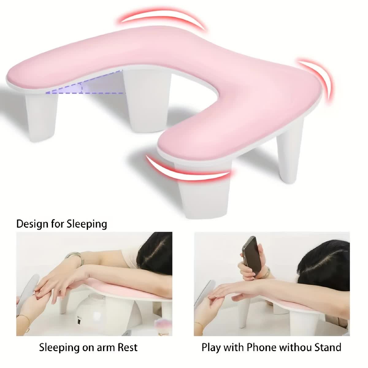 Grey This handheld nail care device integrates a U-shaped pillow and comes with a portable detachable stand. Designed with an inclined PU material and a sturdy base, it is crafted for both comfort and portability. - Image 4