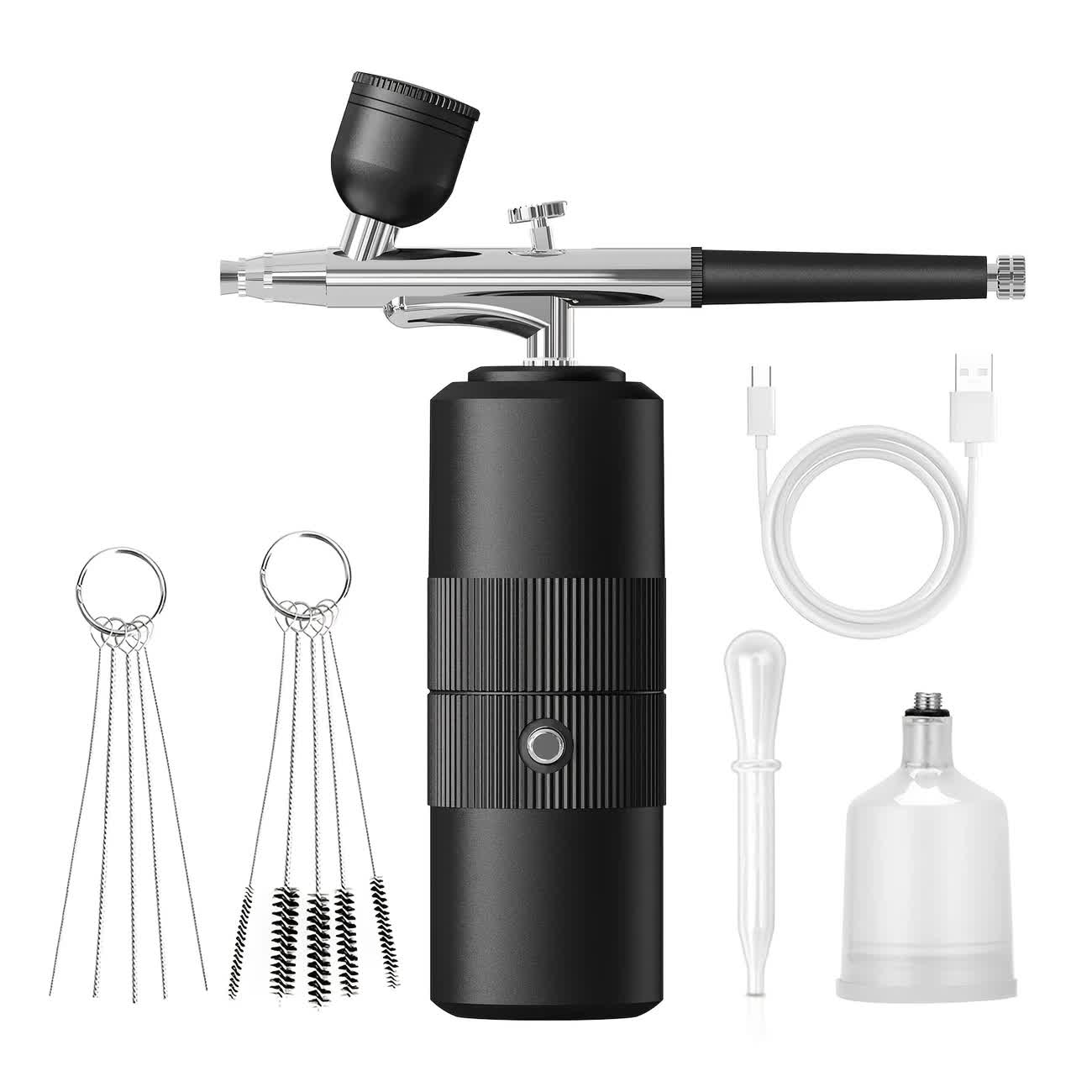 Black Portable Wireless Airbrush Kit, Versatile for Nail Art, Painting, Makeup, and Model Making - Image 1