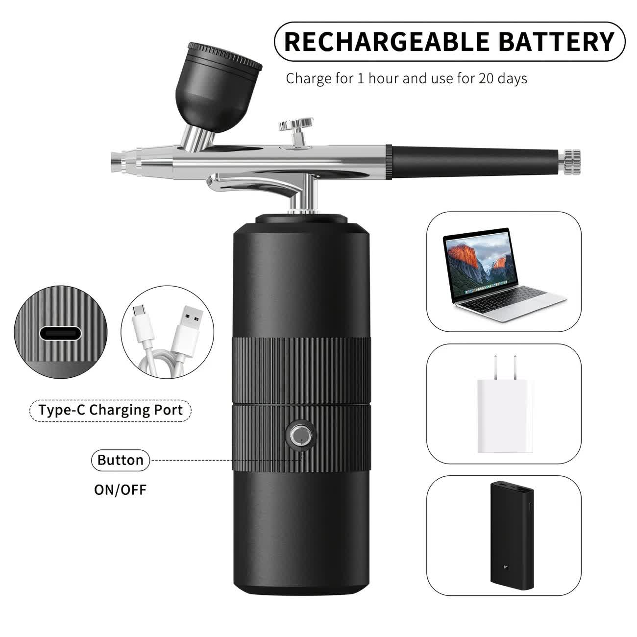Green  Portable Wireless Airbrush Kit, Versatile for Nail Art, Painting, Makeup, and Model Making - Image 3