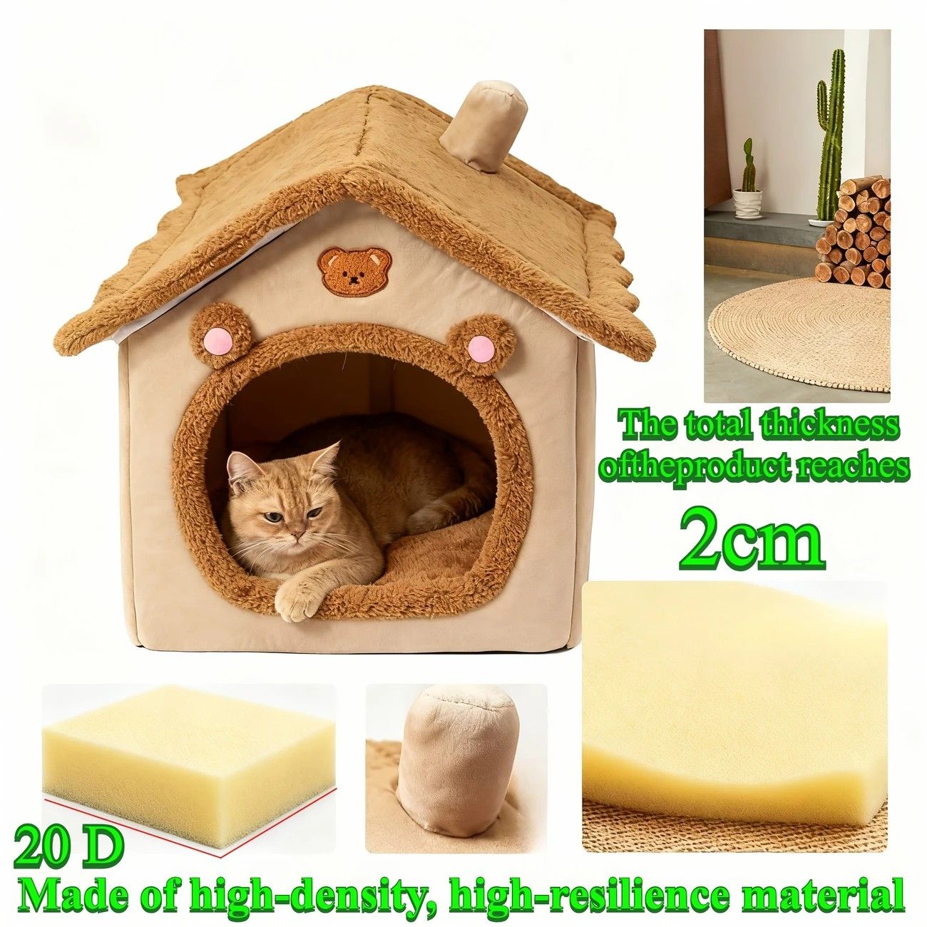 1 Pet Bed House for Cats, Detachable and Washable Cat House, Soft and Warm Winter Cat Bed, Small Dog Cave Nest( NO: L) - Image 6