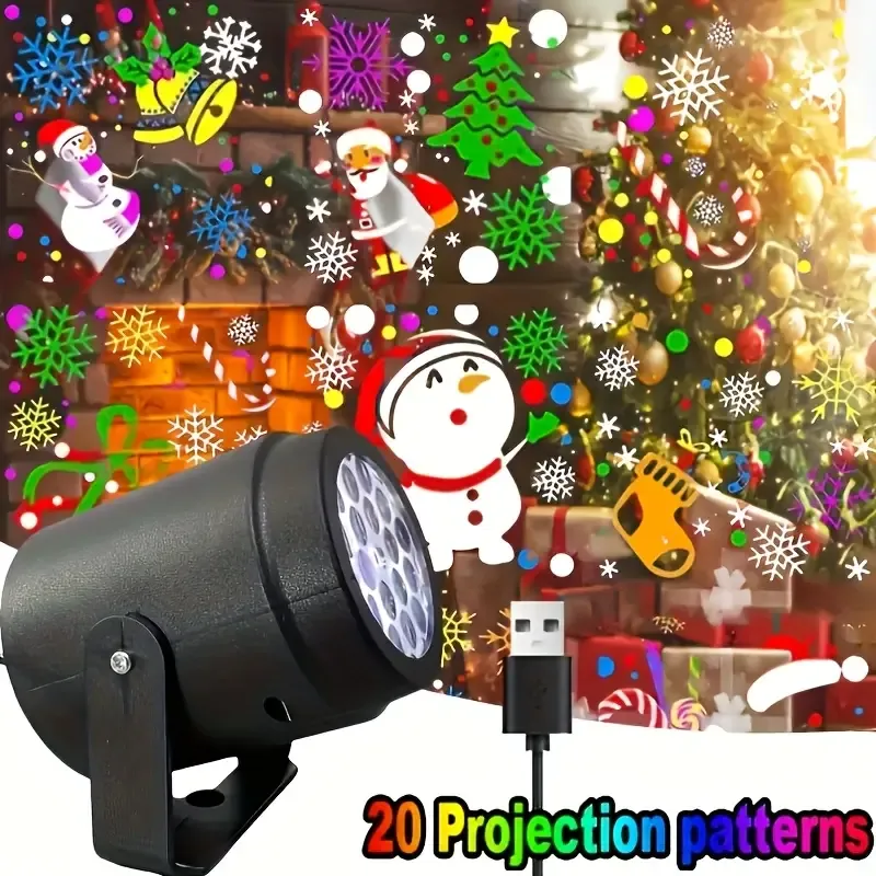 20-Pattern Christmas Projection Lamp, Plug-and-Play USB Lights Up a Fairy-Tale Christmas Night/golden - Image 6