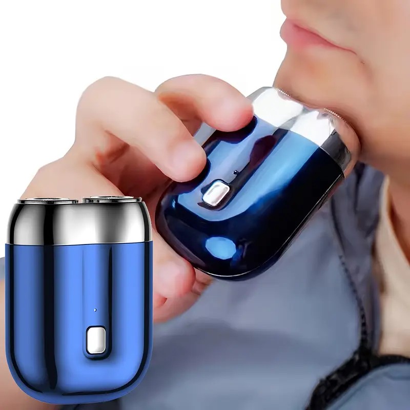 Blue Men's Mini Electric Shaver, with USB-C Fast Charging, detachable dual-head system, portable design ideal for travel and business trips. - Image 2