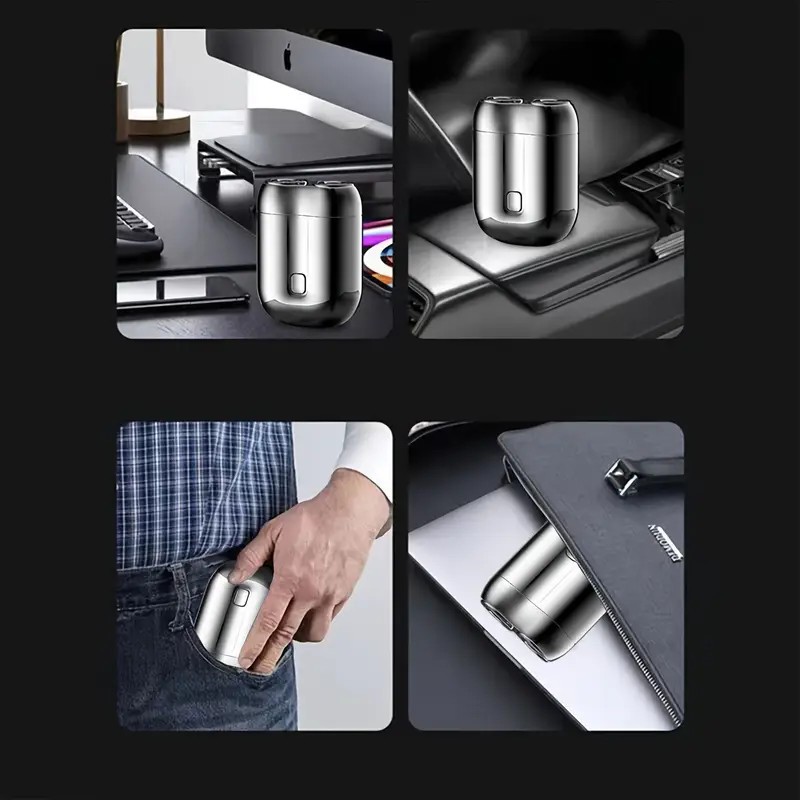 Blue Men's Mini Electric Shaver, with USB-C Fast Charging, detachable dual-head system, portable design ideal for travel and business trips. - Image 4