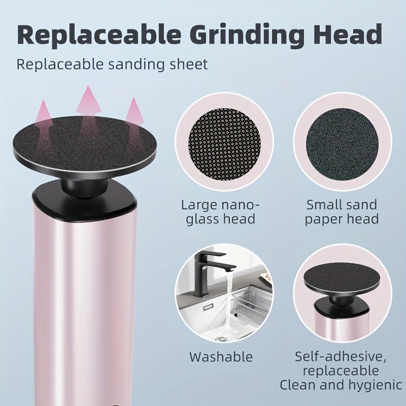Grey Electric Foot File: 3-Speed Adjustable Nano-Level Filing, Type-C Fast Charge, Long Battery Life, Washable & Replaceable Heads, At-Home & Travel Foot Renewal Care - Image 7