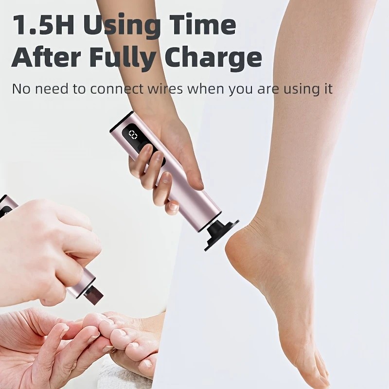 rose gold  Electric Foot File: 3-Speed Adjustable Nano-Level Filing, Type-C Fast Charge, Long Battery Life, Washable & Replaceable Heads, At-Home & Travel Foot Renewal Care - Image 3