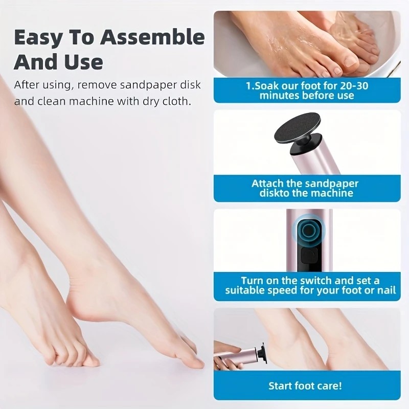 rose gold  Electric Foot File: 3-Speed Adjustable Nano-Level Filing, Type-C Fast Charge, Long Battery Life, Washable & Replaceable Heads, At-Home & Travel Foot Renewal Care - Image 8
