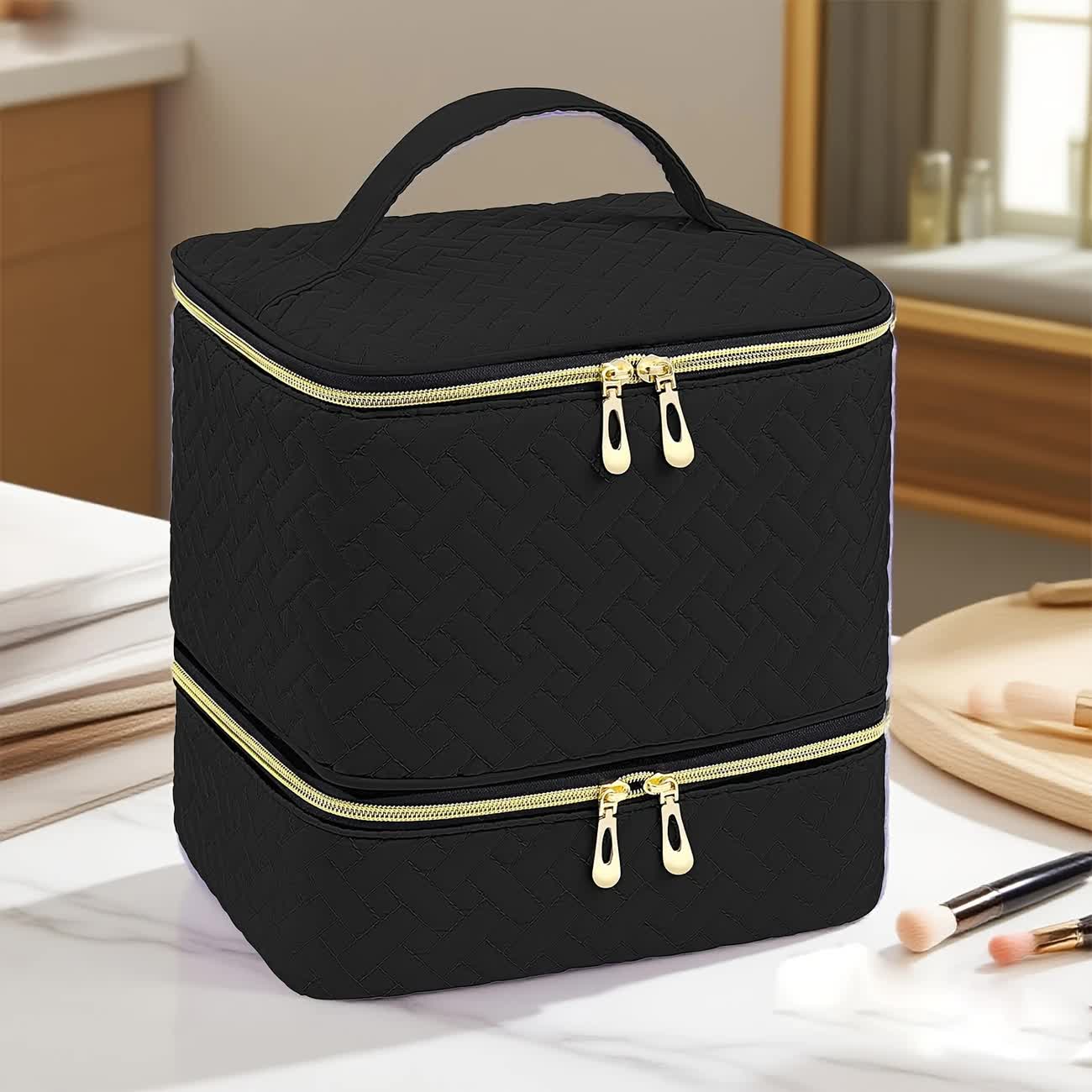 BLACK  Double‑layer woven storage, scientifically organized with large capacity—Professional Nail Tool Carry‑on Bag, keeping tools perfectly ordered. - Image 1