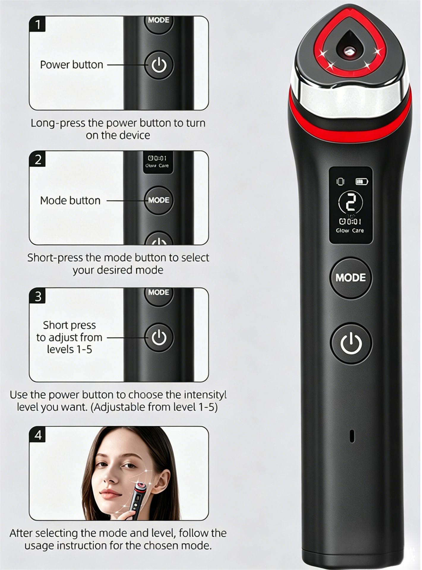 Beauty Device: Red and Blue Light, Home Use, Portable, Vibrating, Multi-Functional, with Voice Guidance, 5-Color Light Therapy, Eye Massage, Eye Care Device/