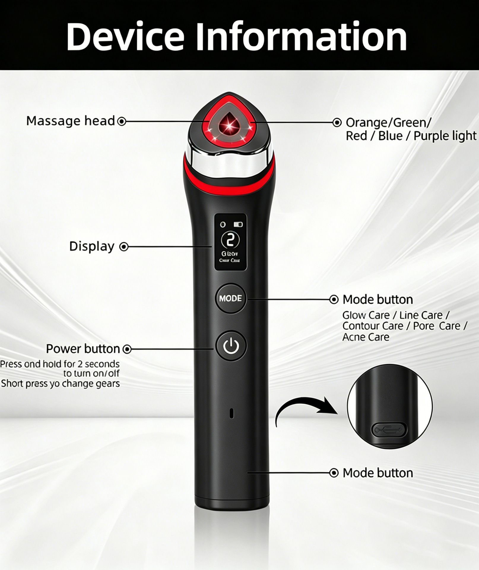 Beauty Device: Red and Blue Light, Home Use, Portable, Vibrating, Multi-Functional, with Voice Guidance, 5-Color Light Therapy, Eye Massage, Eye Care Device/