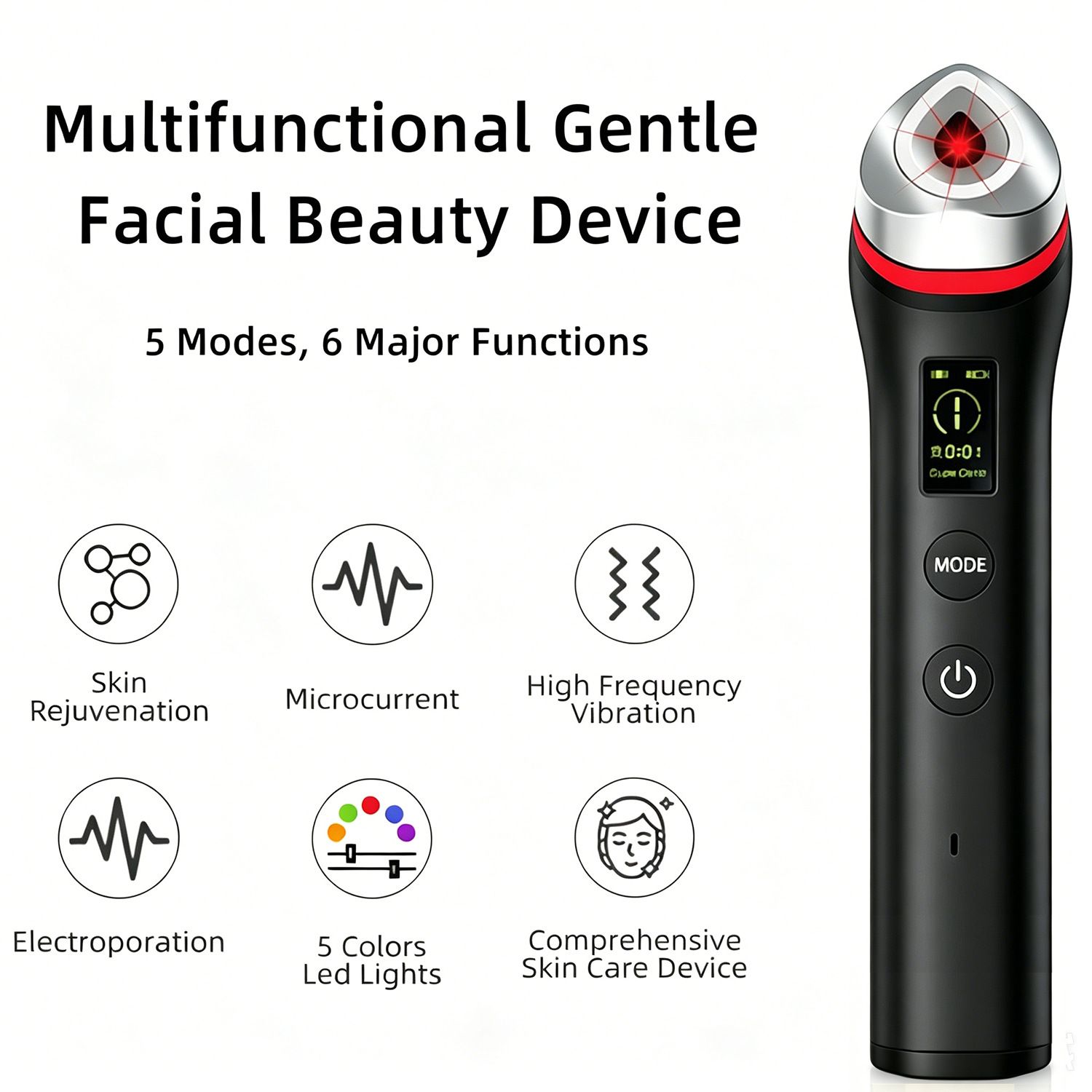 Beauty Device: Red and Blue Light, Home Use, Portable, Vibrating, Multi-Functional, with Voice Guidance, 5-Color Light Therapy, Eye Massage, Eye Care Device/