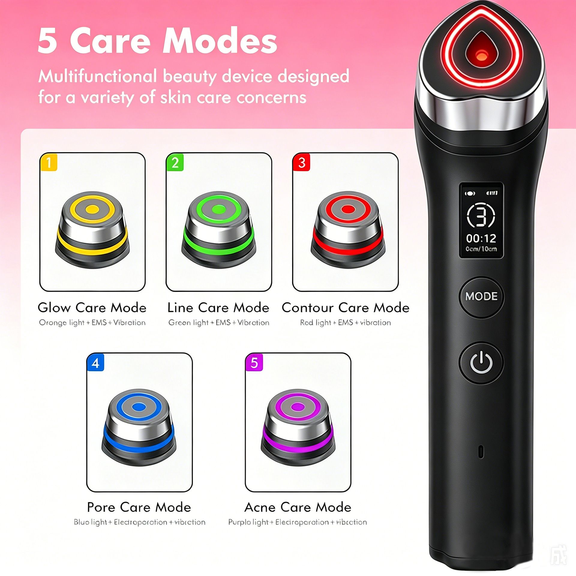 Beauty Device: Red and Blue Light, Home Use, Portable, Vibrating, Multi-Functional, with Voice Guidance, 5-Color Light Therapy, Eye Massage, Eye Care Device/