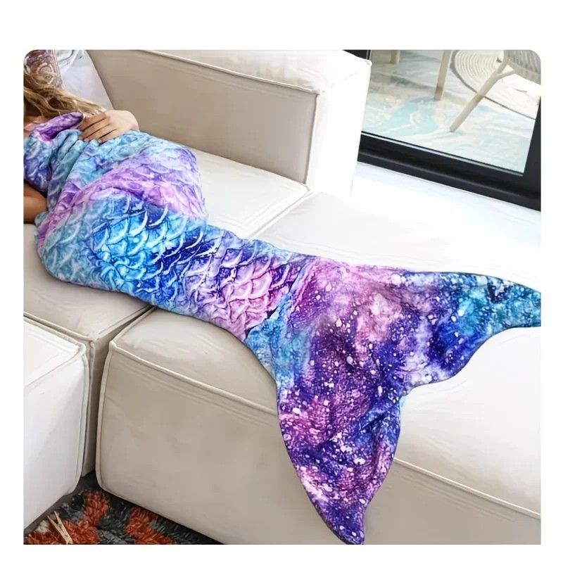 Mermaid Tail Blanket, Star Gradient Flannel Fleece, Soft and Warm, Essential for Lounging and Photo Taking at Home.(bluish violet) - Image 1