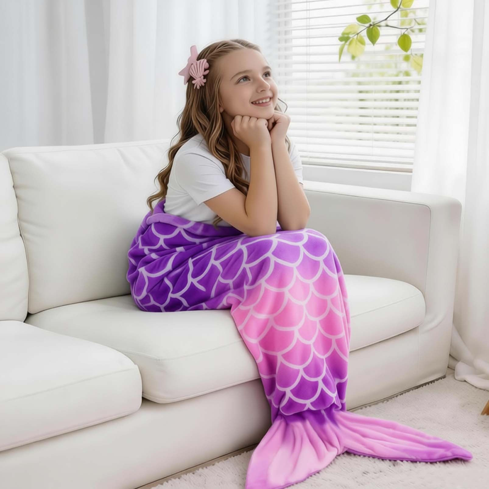 Mermaid Tail Blanket, Star Gradient Flannel Fleece, Soft and Warm, Essential for Lounging and Photo Taking at Home.(Rose powder) - Image 1