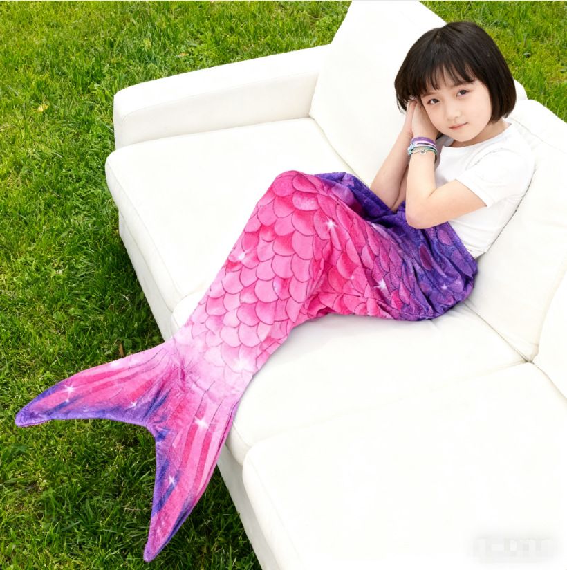 Mermaid Tail Blanket, Star Gradient Flannel Fleece, Soft and Warm, Essential for Lounging and Photo Taking at Home.(Pink Purple) - Image 1