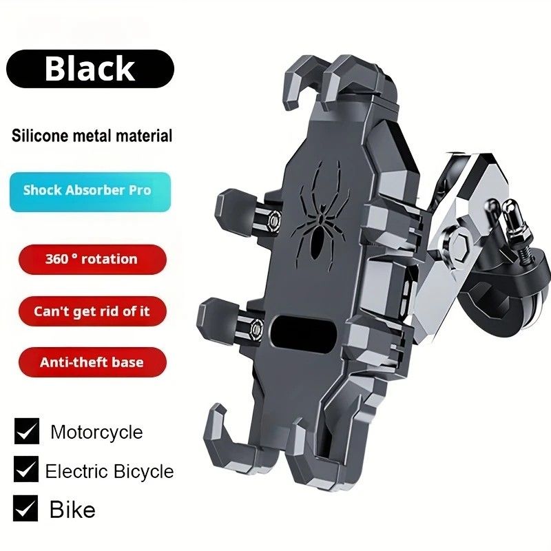 Shockproof Phone Mount, Compatible with Bicycles/Motorcycles/Scooters/ATVs, 720-Degree Rotation Anti-Shake, Fits 4.5-7 Inch Smartphones - Image 1