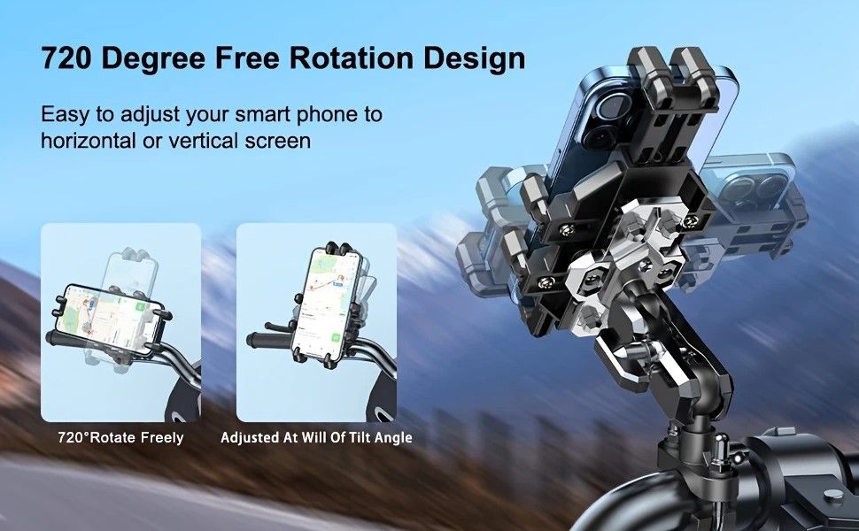 Shockproof Phone Mount, Compatible with Bicycles/Motorcycles/Scooters/ATVs, 720-Degree Rotation Anti-Shake, Fits 4.5-7 Inch Smartphones - Image 8