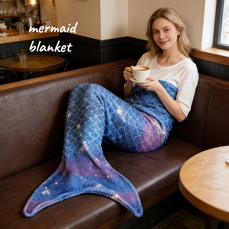 Mermaid Tail Blanket, Star Gradient Flannel Fleece, Soft and Warm, Essential for Lounging and Photo Taking at Home.(Light-pink blue) - Image 4