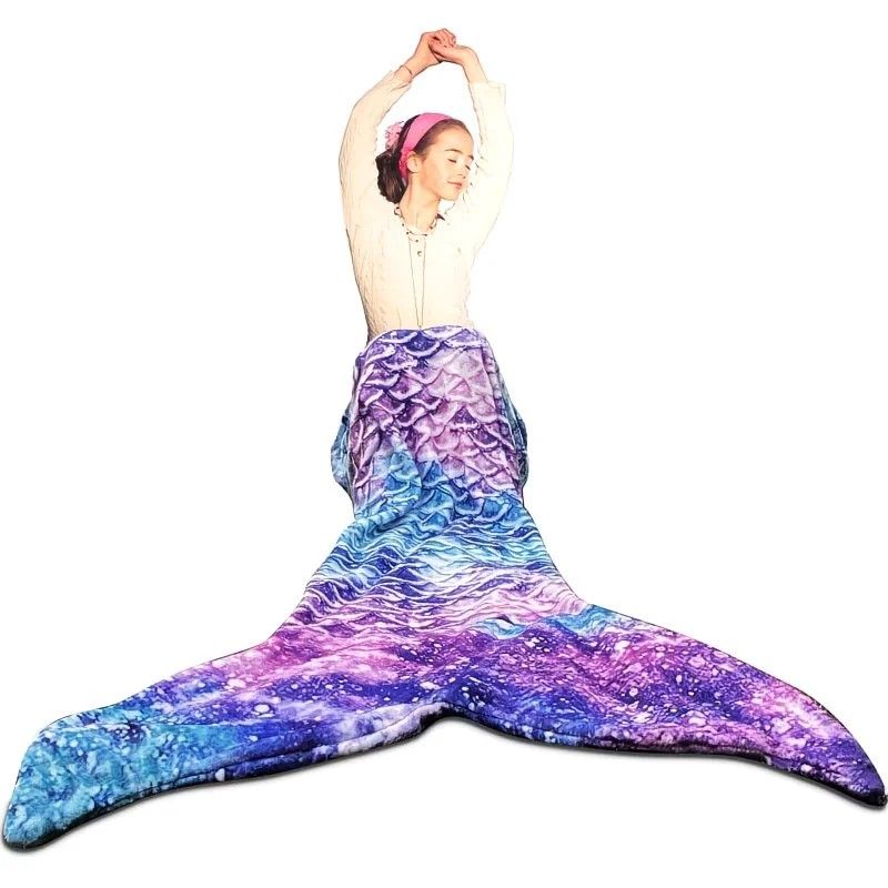Mermaid Tail Blanket, Star Gradient Flannel Fleece, Soft and Warm, Essential for Lounging and Photo Taking at Home.(Light-pink blue) - Image 5