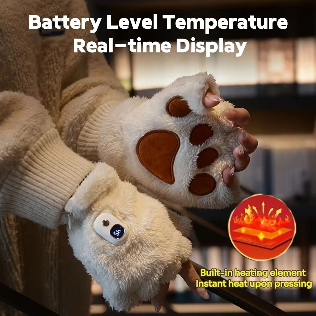 BLACK Cat Paw Fingerless Electric Heating Gloves, 3 adjustable heating levels, washable, 2000mAh battery, fluffy and warm, perfect for study and entertainment, ideal gift for birthdays and Christmas. - Image 6
