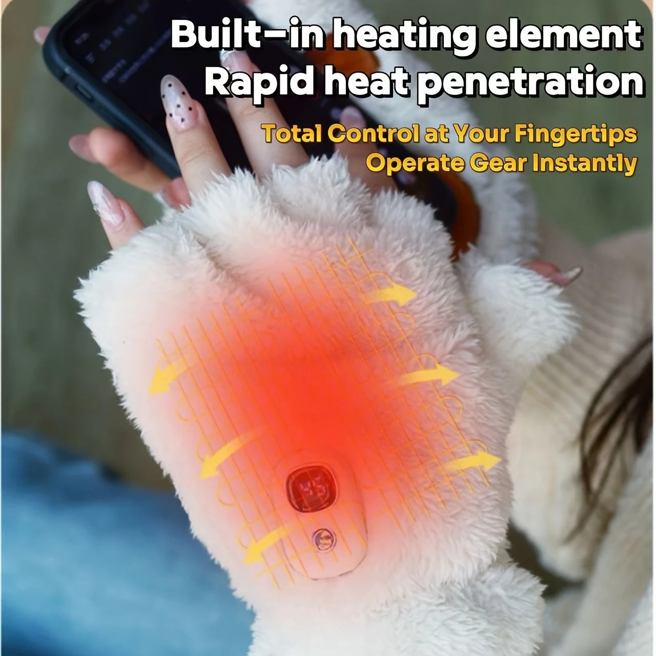 BLACK Cat Paw Fingerless Electric Heating Gloves, 3 adjustable heating levels, washable, 2000mAh battery, fluffy and warm, perfect for study and entertainment, ideal gift for birthdays and Christmas. - Image 8