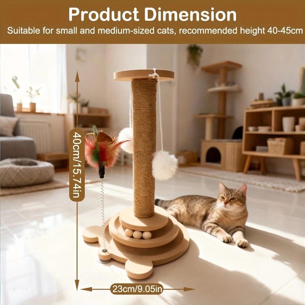 Bestselling Interactive Cat Scratching Post | Sisal Scratching Board + Rotating Ball Track + Feather Toy, Multi-functional Cat Tower for Solo Play and Stress Relief - Image 5