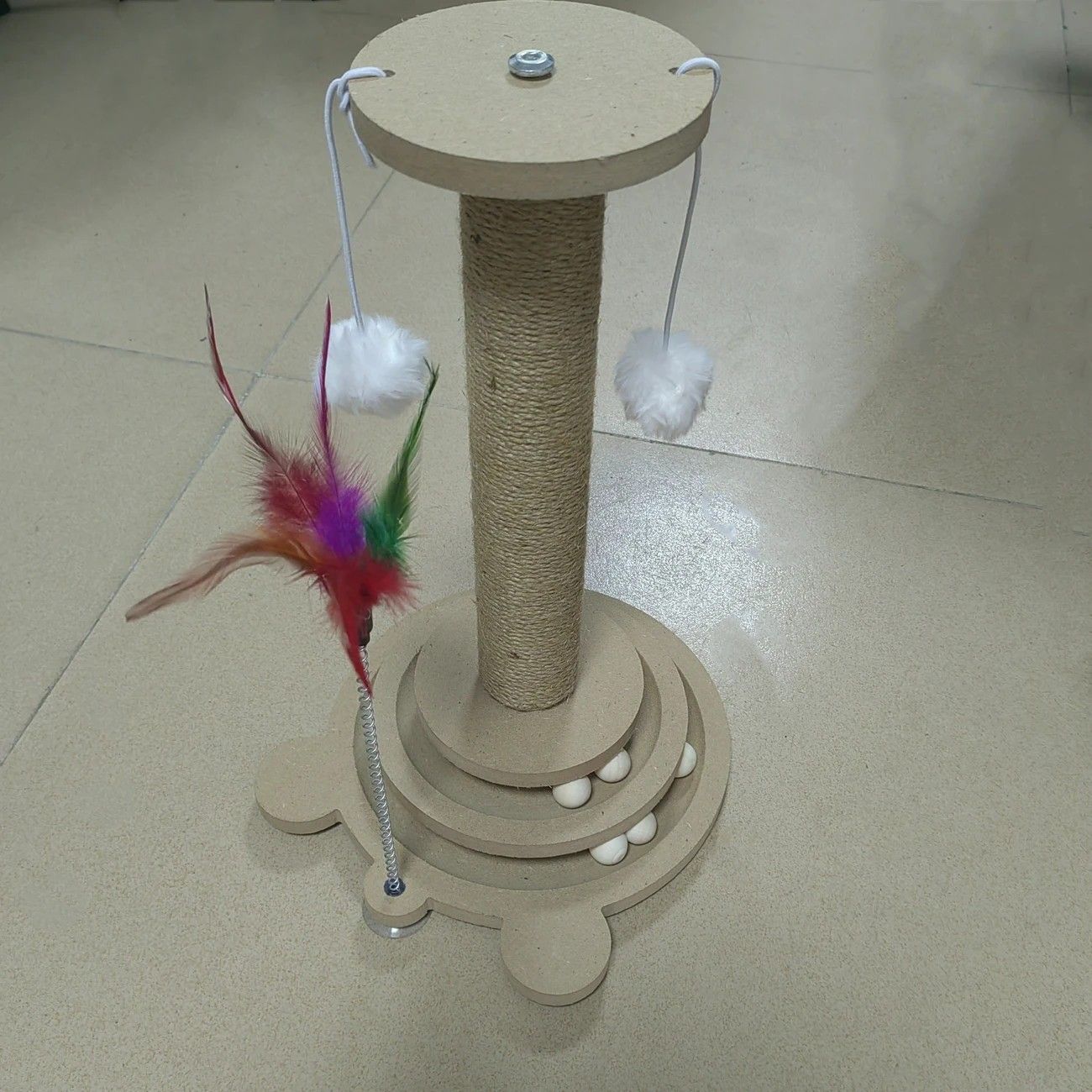 Bestselling Interactive Cat Scratching Post | Sisal Scratching Board + Rotating Ball Track + Feather Toy, Multi-functional Cat Tower for Solo Play and Stress Relief - Image 7