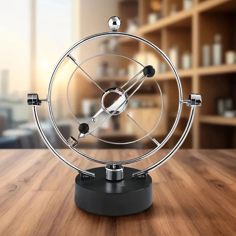Newton's Cradle, an artistic craft piece for both home and office – a perpetual motion desktop ornament (requires 4 AA batteries to operate / batteries not included). - Image 1