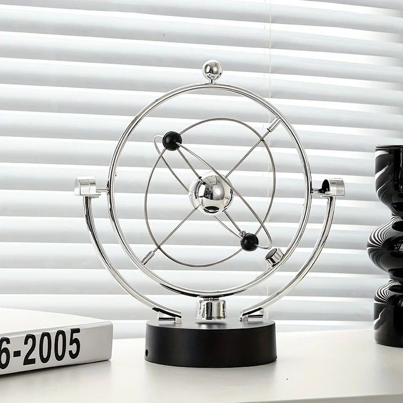 Newton's Cradle, an artistic craft piece for both home and office – a perpetual motion desktop ornament (requires 4 AA batteries to operate / batteries not included). - Image 4