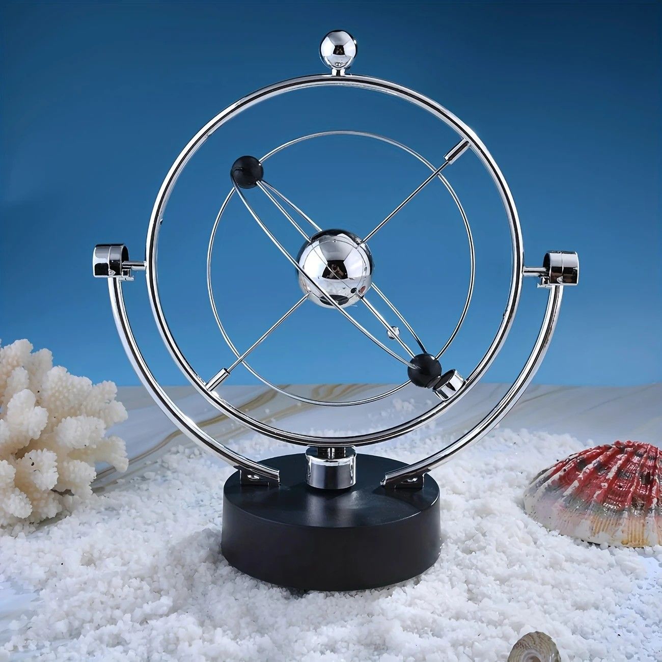 Newton's Cradle, an artistic craft piece for both home and office – a perpetual motion desktop ornament (requires 4 AA batteries to operate / batteries not included). - Image 5