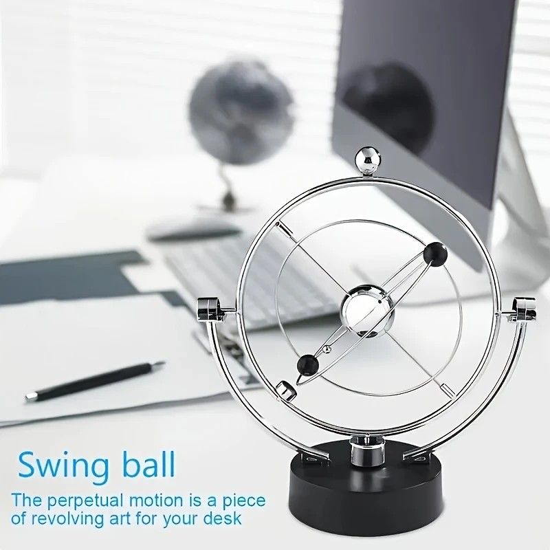 Newton's Cradle, an artistic craft piece for both home and office – a perpetual motion desktop ornament (requires 4 AA batteries to operate / batteries not included). - Image 6