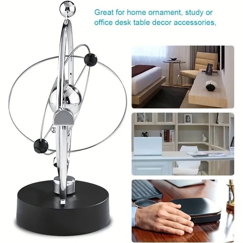 Newton's Cradle, an artistic craft piece for both home and office – a perpetual motion desktop ornament (requires 4 AA batteries to operate / batteries not included). - Image 7
