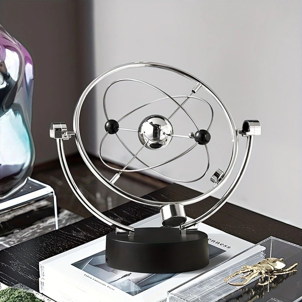 Newton's Cradle, an artistic craft piece for both home and office – a perpetual motion desktop ornament (requires 4 AA batteries to operate / batteries not included). - Image 8