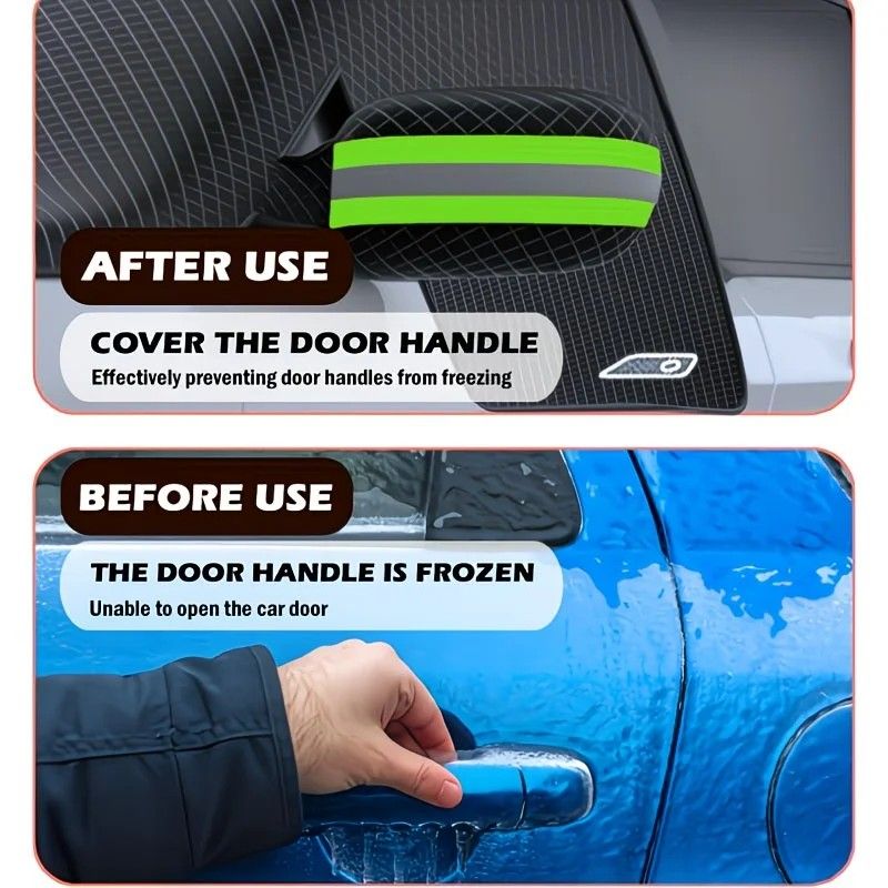 Four-Season Protection, Oxford Cloth Snow & Windshield Cover, Extra-Large Size, Sturdy and Frost-Resistant / 6-Magnet Oxford Cloth Front Shield + Side Window Cover + Windproof Straps + Green ive Strip - Image 3