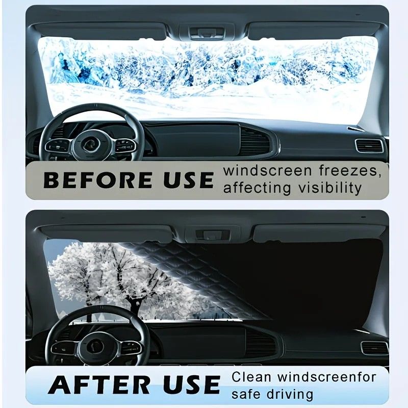 Four-Season Protection, Oxford Cloth Snow & Windshield Cover, Extra-Large Size, Sturdy and Frost-Resistant / 6-Magnet Oxford Cloth Front Shield + Side Window Cover + Windproof Straps + Green ive Strip - Image 6