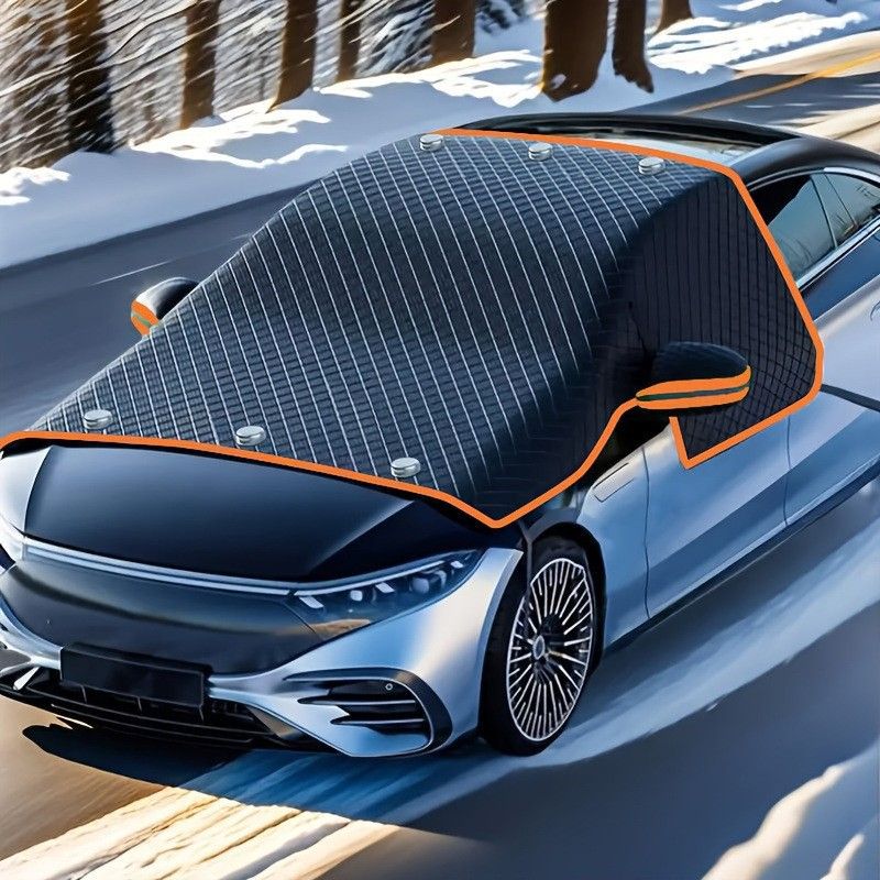 Multi-Vehicle Compatible, Four-Season Protection, Oxford Cloth Snow & Windshield Cover, Extra-Large Size, Sturdy and Frost-Resistant / 6-Magnet Front Shield + Side Window Cover + Windproof Straps + Upgraded Orange Edge Trim, 4 Straps - Image 1