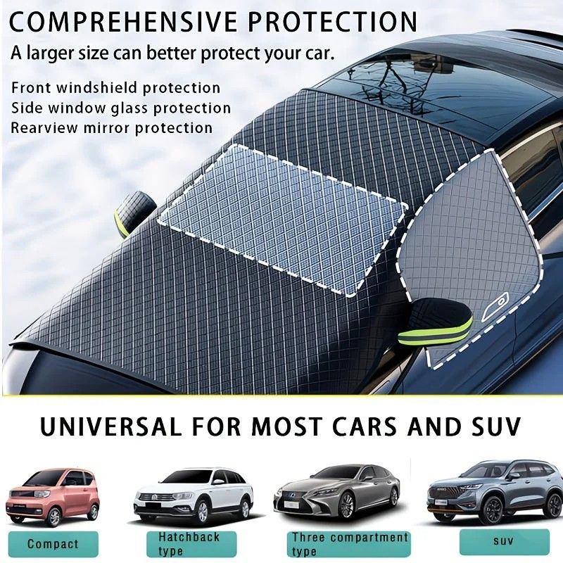 Multi-Vehicle Compatible, Four-Season Protection, Oxford Cloth Snow & Windshield Cover, Extra-Large Size, Sturdy and Frost-Resistant / 6-Magnet Front Shield + Side Window Cover + Windproof Straps + Upgraded Orange Edge Trim, 4 Straps - Image 4