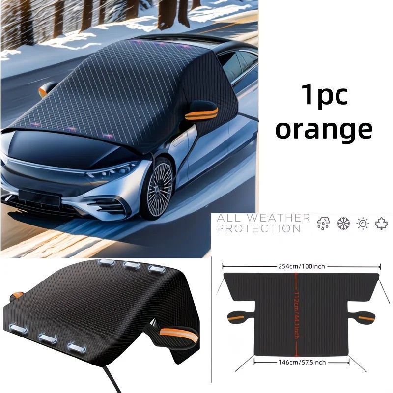 Multi-Vehicle Compatible, Four-Season Protection, Oxford Cloth Snow & Windshield Cover, Extra-Large Size, Sturdy and Frost-Resistant / 6-Magnet Front Shield + Side Window Cover + Windproof Straps + Upgraded Orange Edge Trim, 4 Straps - Image 7