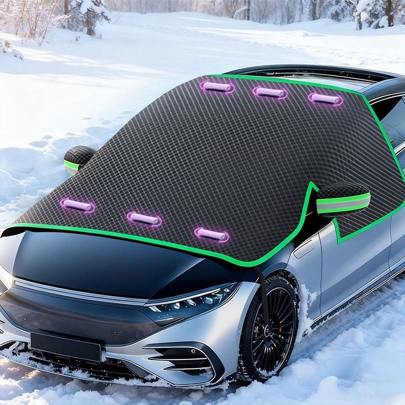 Multi-Vehicle Compatible, Four-Season Protection, Oxford Cloth Snow & Windshield Cover, Extra-Large Size, Sturdy and Frost-Resistant / 6-Magnet Front Shield + Side Window Cover + Windproof Straps + Upgraded green Edge Trim, 4 Straps - Image 1