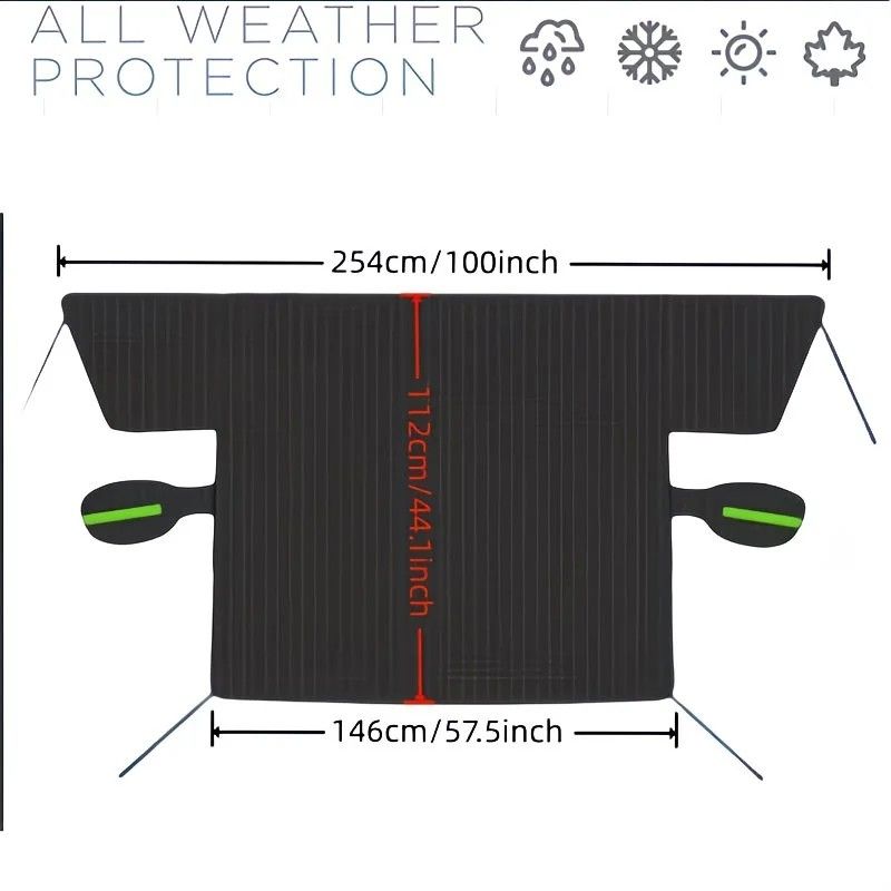 Multi-Vehicle Compatible, Four-Season Protection, Oxford Cloth Snow & Windshield Cover, Extra-Large Size, Sturdy and Frost-Resistant / 6-Magnet Front Shield + Side Window Cover + Windproof Straps + Upgraded green Edge Trim, 4 Straps - Image 8