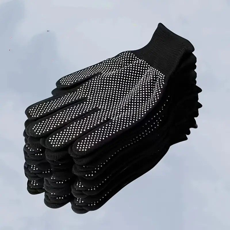10 pairs Nylon Dot Grip Work Gloves – 13-Gauge PVC Dots Safety Gloves for Construction, Electrical & Handling, Breathable Knit, Non-Slip(black) - Image 1