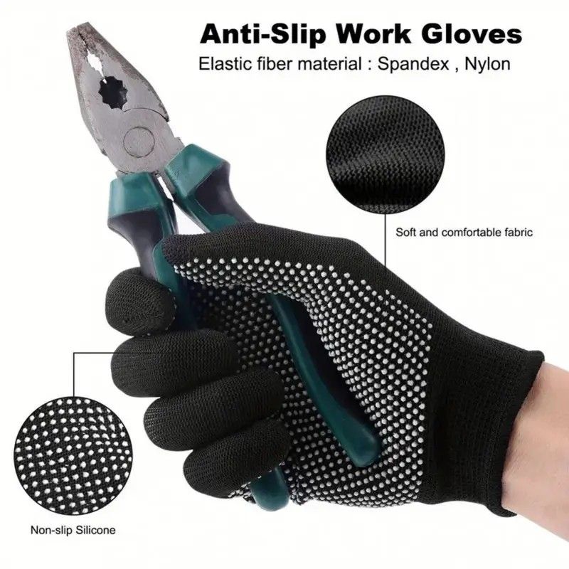 10 pairs Nylon Dot Grip Work Gloves – 13-Gauge PVC Dots Safety Gloves for Construction, Electrical & Handling, Breathable Knit, Non-Slip(black) - Image 3