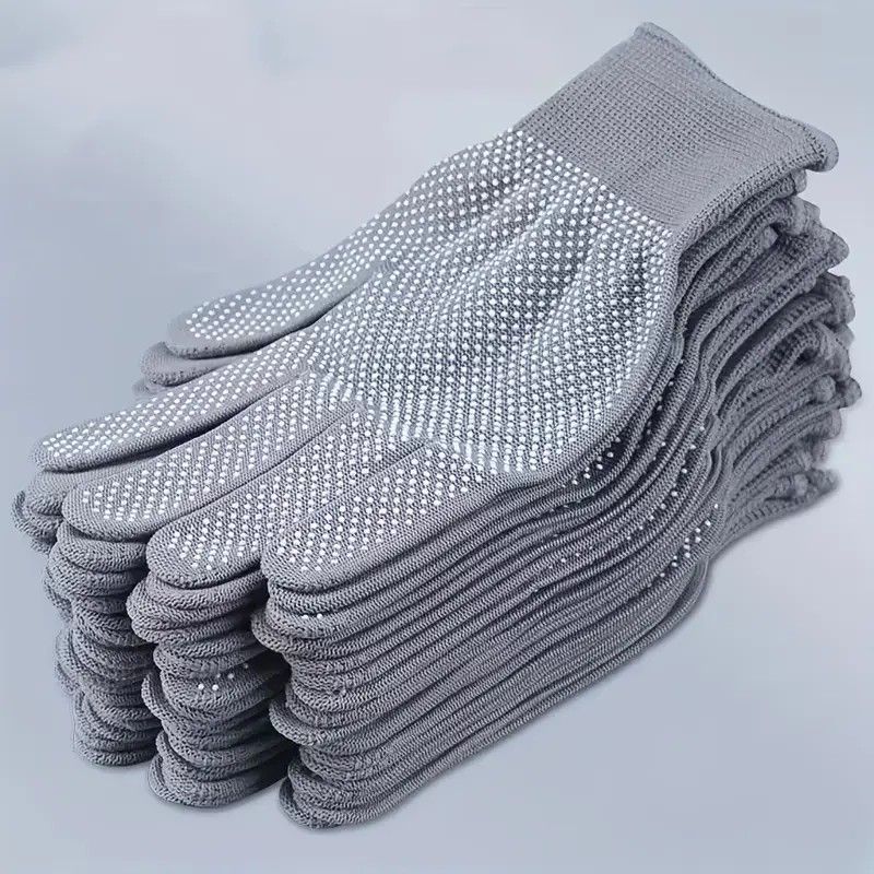 10 pairs Nylon Dot Grip Work Gloves – 13-Gauge PVC Dots Safety Gloves for Construction, Electrical & Handling, Breathable Knit, Non-Slip(grey) - Image 1