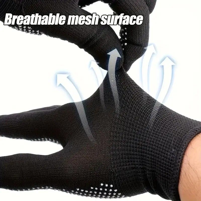 10 pairs Nylon Dot Grip Work Gloves – 13-Gauge PVC Dots Safety Gloves for Construction, Electrical & Handling, Breathable Knit, Non-Slip(grey) - Image 4