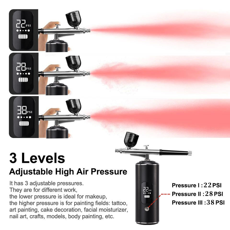 Pink Portable Wireless Airbrush Kit, ideal for nail art, painting, cake decoration, and makeup. Rechargeable design, perfect for both amateurs and professionals. - Image 5