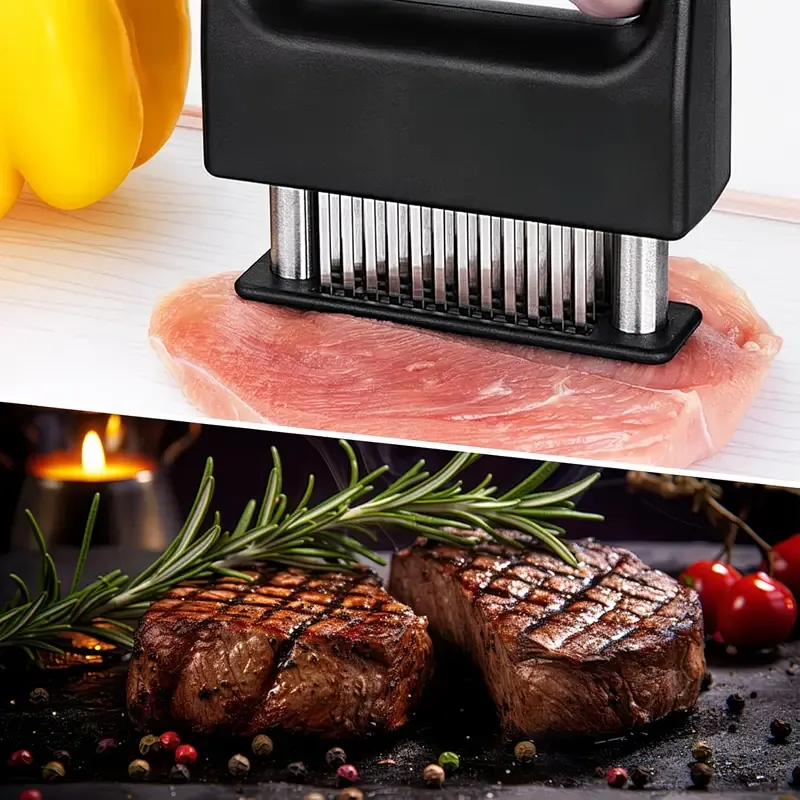 304 Stainless Steel 48-Blade Meat Tenderizer, Non-Slip Handle with Auto-Retraction, Quickly Cuts Tendons and Shortens Cooking Time, Works for Steak Lamb Chops Chicken Breast, Kitchen Essential - Image 4