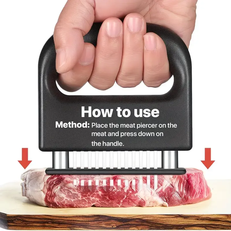 304 Stainless Steel 48-Blade Meat Tenderizer, Non-Slip Handle with Auto-Retraction, Quickly Cuts Tendons and Shortens Cooking Time, Works for Steak Lamb Chops Chicken Breast, Kitchen Essential - Image 6
