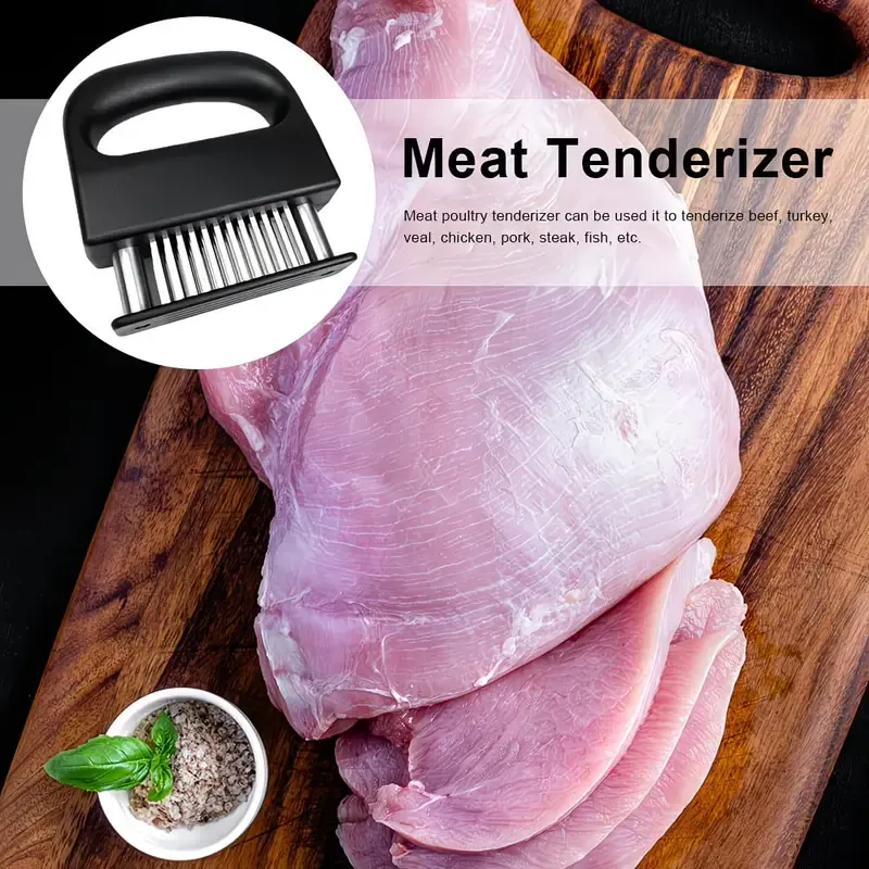 304 Stainless Steel 48-Blade Meat Tenderizer, Non-Slip Handle with Auto-Retraction, Quickly Cuts Tendons and Shortens Cooking Time, Works for Steak Lamb Chops Chicken Breast, Kitchen Essential - Image 8