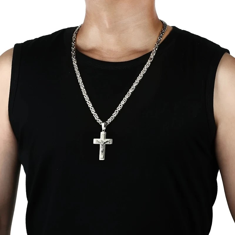 golden Trendy Gold-Plated Cross Men's Pendant, paired with a Cuban chain—a bold, personal expression of faith. - Image 7